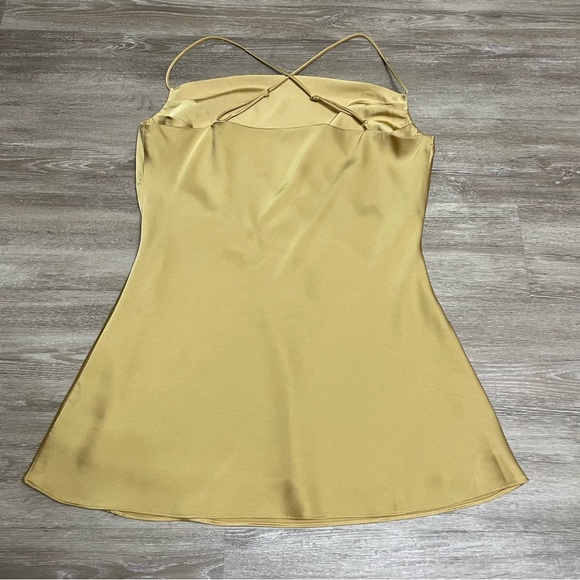 NWT sage The Label Dusty Gold Satin Mini Slip Dress Spaghetti Straps Lined Sz S - Picture 5 of 12